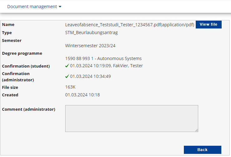 List view: Request approved. Status: ok