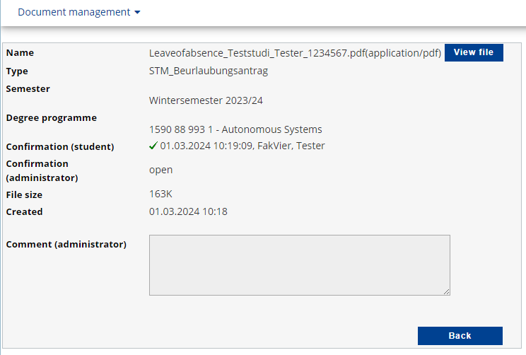 Detail view: Request submitted. Status: open
